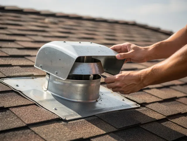 Cromwell Dryer Vent Cleaning certified technician safely cleaning a roof-mounted dryer vent in Cromwell