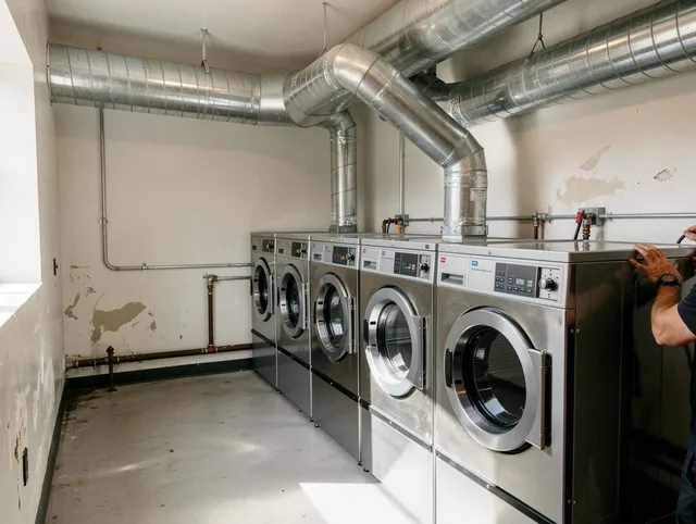Cromwell Dryer Vent Cleaning team performing large-scale commercial dryer vent cleaning in Cromwell