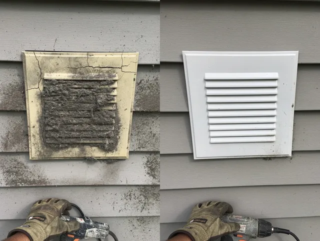 Cromwell Dryer Vent Cleaning technician installing high-quality dryer vent cover at a residential property in Cromwell